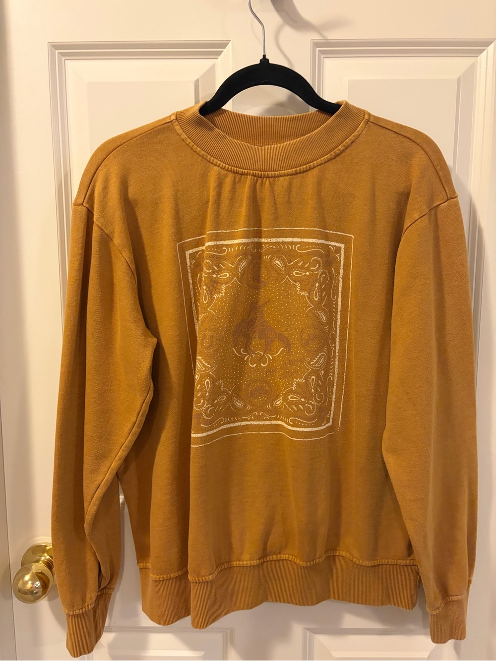 Women's Mustard Crewneck Sweatshirt with Bandana Graphic